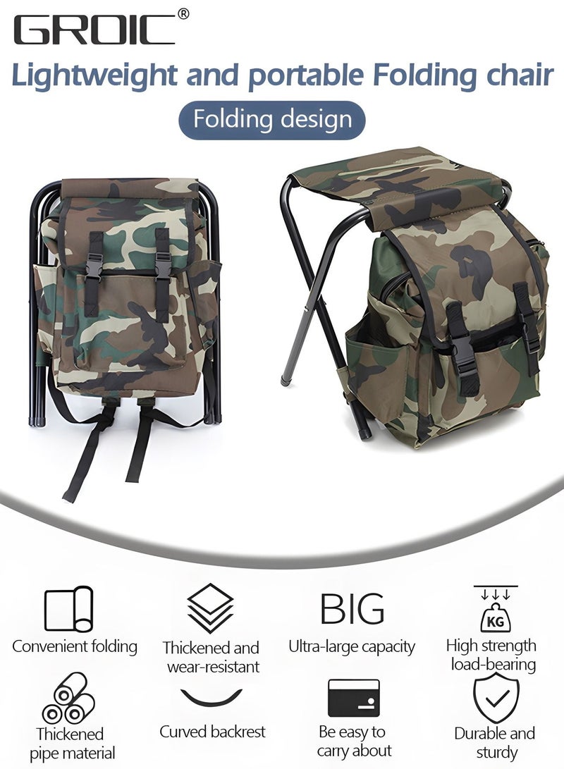 Folding Camping Chair, Portable Backpack Chair with Fabric Cooler Bag,Portable Folding Seat, Large Capacity Bag,Foldable Fishing Chair