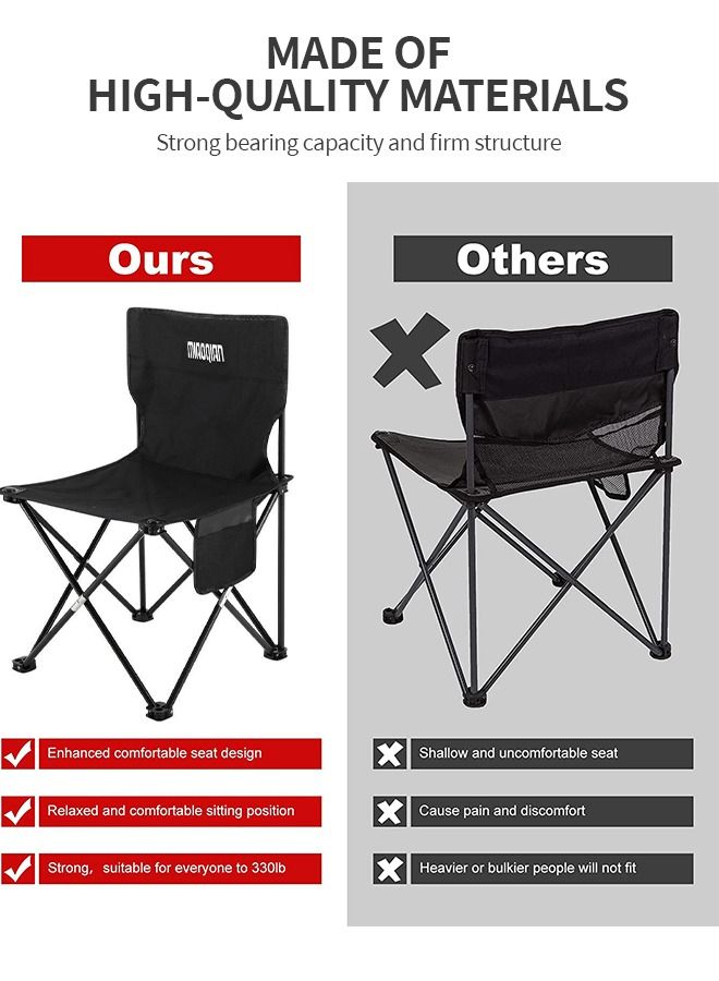 Portable Camping Chairs, Lawn Folding Chair Heavy Duty for Adults 200KG, Sports Fishing Chairs, Side Pockets, Compact Portable Chair for Beach, Fishing, Picnic,Indoor etc