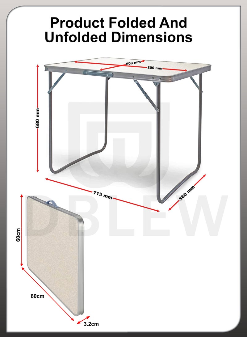 Folding Camping Table Aluminium Hiking Picnic Party Foldable Desk Portable Indoor Outdoor Garden Dining Utility BBQ Stand Unfolded Size 80x68x60cm
