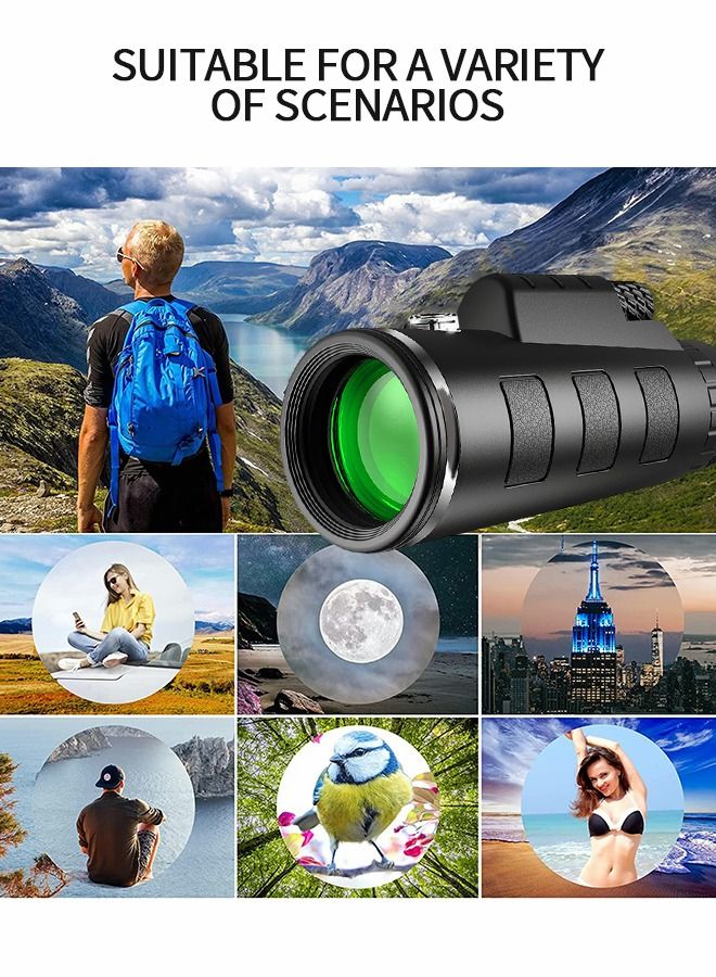 Monocular, 40×60 HD Telescope, Monocular with Smartphone Holder and Tripod, Night Vision Telescope with Compass and Telescopic Tripod, Travel Accessories, Camping Gear