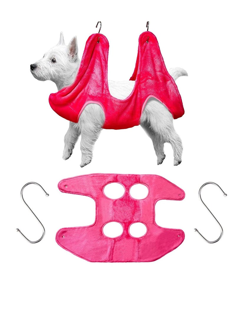 Pet Hammock Helper Towel, Dog Grooming Hammock Harness, Pet Restraint Bag, Multifunctional Pet Cat Bath Towel for Trimming Nail, Bathing, Washing, Grooming (Red)