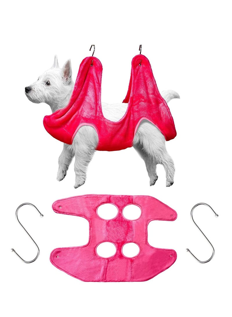 Pet Hammock Helper Towel, Dog Grooming Hammock Harness, Pet Restraint Bag, Multifunctional Pet Cat Bath Towel for Trimming Nail, Bathing, Washing, Grooming (Red)