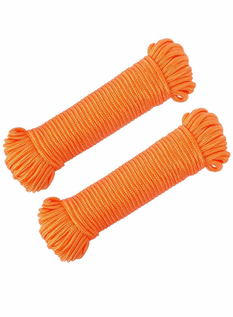 Nylon Poly Rope Flag Pole Polypropylene Clothes Line Camping Utility Good for Tie Pull Swing Climb Knot (10 M Length 10 mm Width 2Pcs Orange)