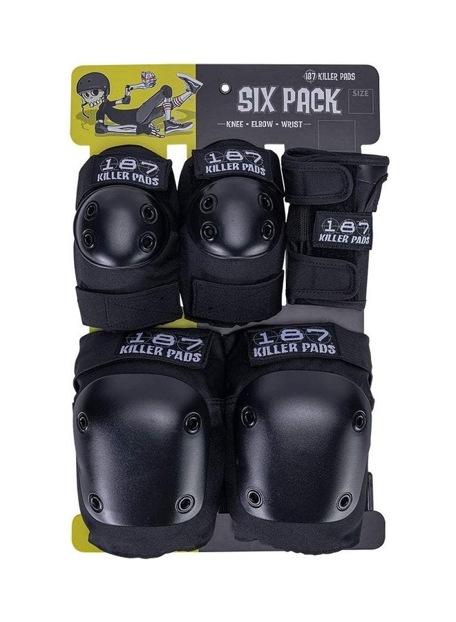 6 Pack Adults With Knee Pads, Elbow Pads & Wrist Guards Black XS