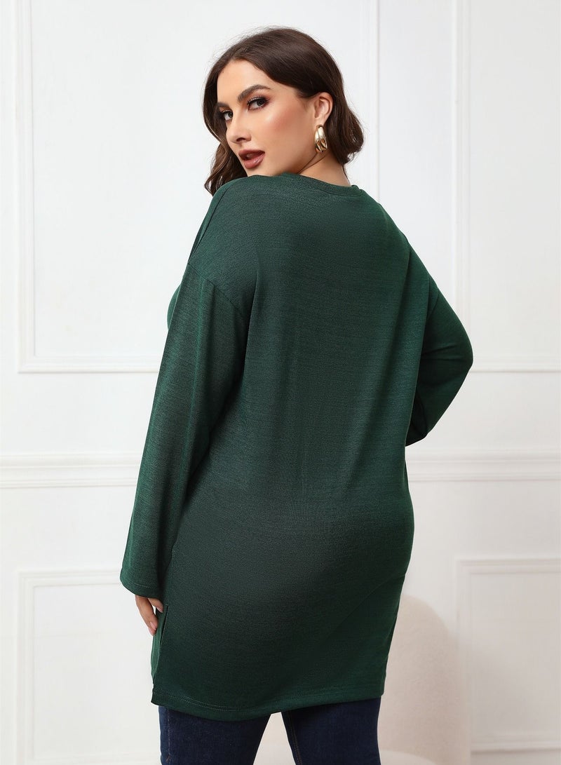 Autumn New Plus-size Women's Long-sleeved Top Green
