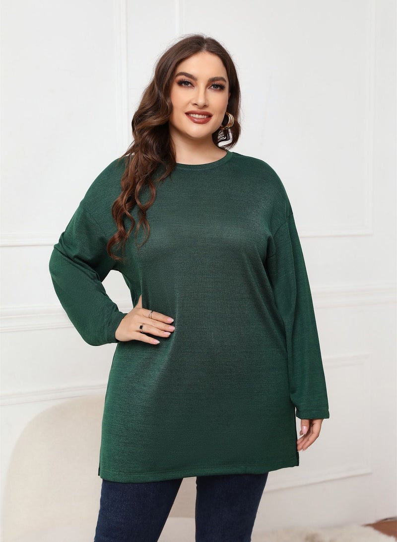 Autumn New Plus-size Women's Long-sleeved Top Green