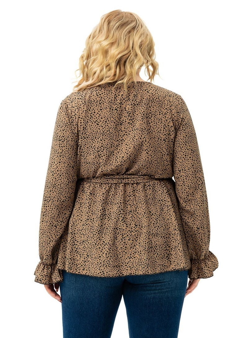 Autumn New Plus-size Women's Long-sleeved Top Brown