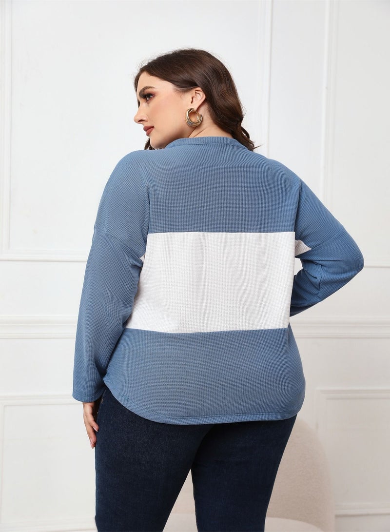 Autumn New Plus-size Women's Long-sleeved Top Blue