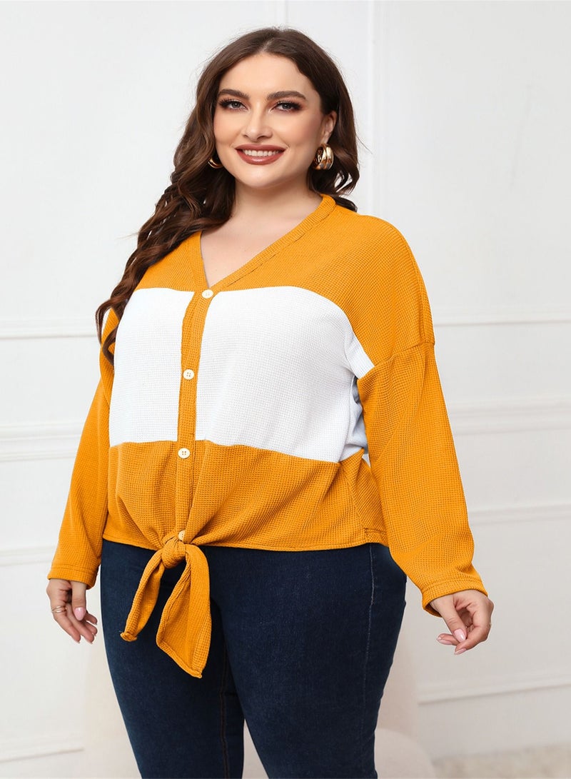 Autumn New Plus-size Women's Long-sleeved Top Yellow