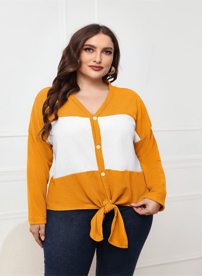 Autumn New Plus-size Women's Long-sleeved Top Yellow
