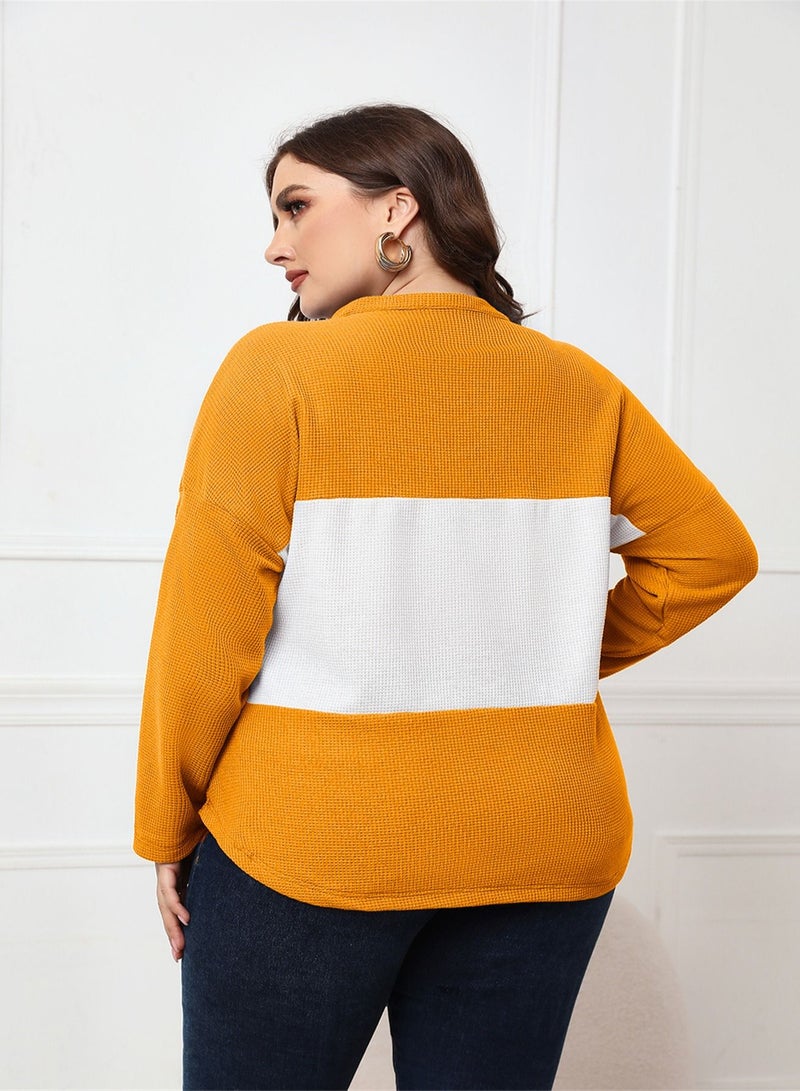 Autumn New Plus-size Women's Long-sleeved Top Yellow