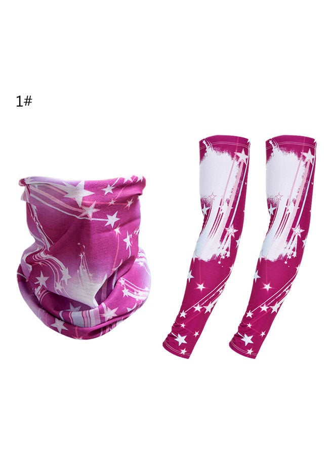 3-Piece Printed UV Protection Arm Sleeves With Neck Scarf Set One Size