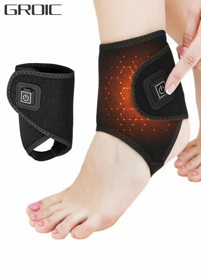 Heated Ankle Brace Wrap - Ankle Support Wrap with 3 Level Controller for Stabiling Ligaments, Soothe Achy Feet, Reduce Swelling, Pain Relief for Sprains, Arthritis, Torn Tendons,Black