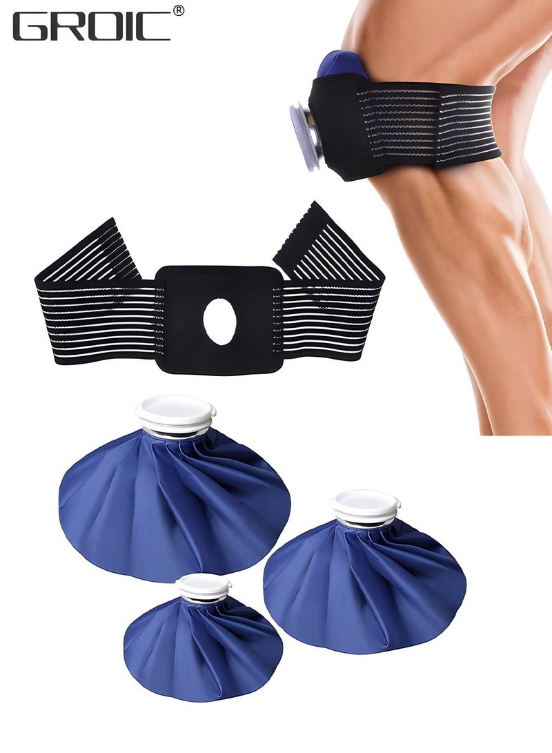 Ice Cold Pack Reusable Ice Bags Hot Water Bag for Injuries, Hot & Cold Therapy and Pain Relief with Elastic Breathable Support Wrap, 3 Sizes (6