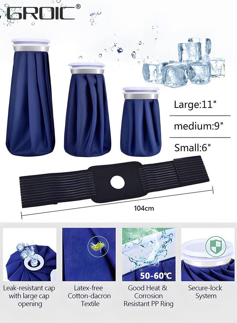 Ice Cold Pack Reusable Ice Bags Hot Water Bag for Injuries, Hot & Cold Therapy and Pain Relief with Elastic Breathable Support Wrap, 3 Sizes (6