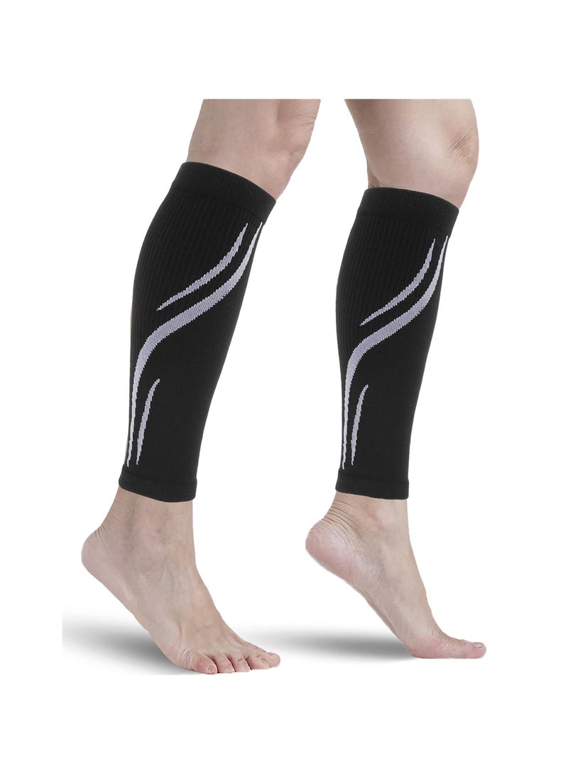 Calf Compression Sleeves, Leg compression Sleeve, 2 Pairs Footless Compression Socks, for Running, Varicose Veins & Shin Splint Relief, Cycling, Shin Splint Support for Working out (Black)