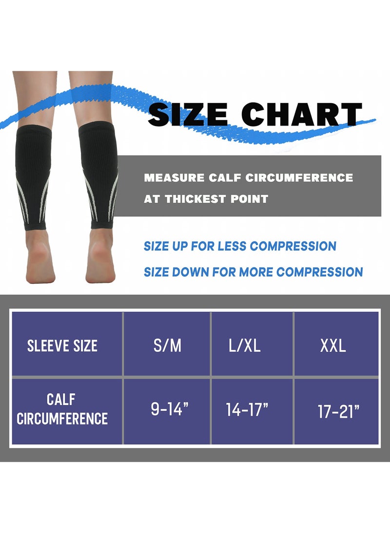 Calf Compression Sleeves, Leg compression Sleeve, 2 Pairs Footless Compression Socks, for Running, Varicose Veins & Shin Splint Relief, Cycling, Shin Splint Support for Working out (Black)