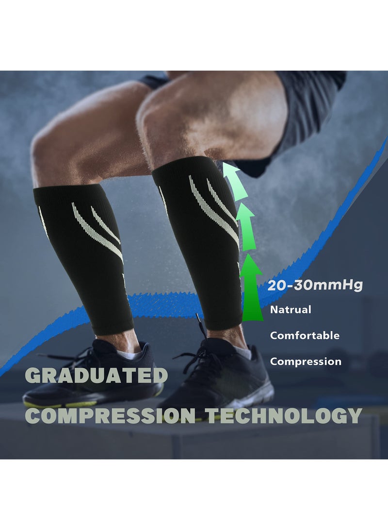 Calf Compression Sleeves, Leg compression Sleeve, 2 Pairs Footless Compression Socks, for Running, Varicose Veins & Shin Splint Relief, Cycling, Shin Splint Support for Working out (Black)