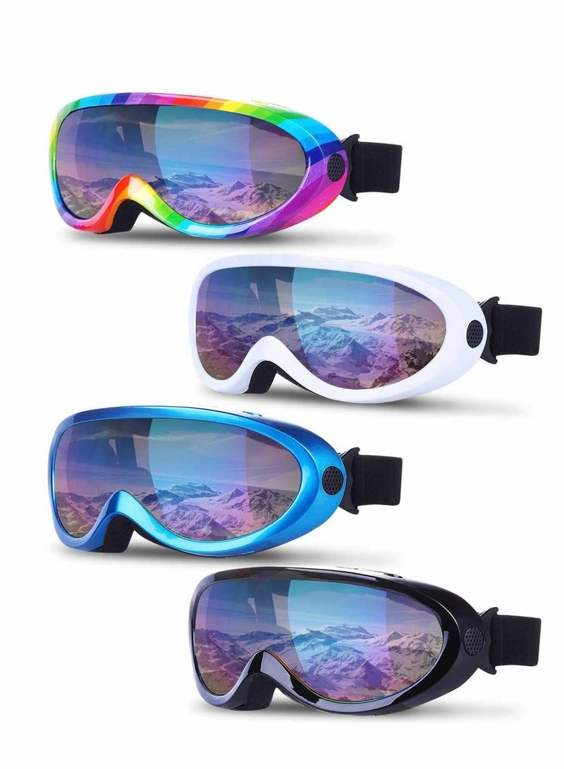 Ski Snowboard Goggles 4 Pack, Anti Fog Glare Adjustable Strap, UV Protection, Fog, Wind Resistance, for Winter Outdoor Sport Skiing, Motorcycling, Adult and Child General (Multicolor)