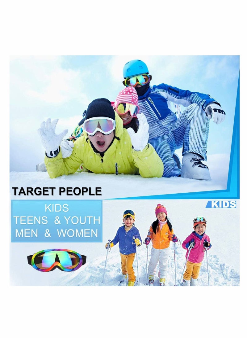 Ski Snowboard Goggles 4 Pack, Anti Fog Glare Adjustable Strap, UV Protection, Fog, Wind Resistance, for Winter Outdoor Sport Skiing, Motorcycling, Adult and Child General (Multicolor)