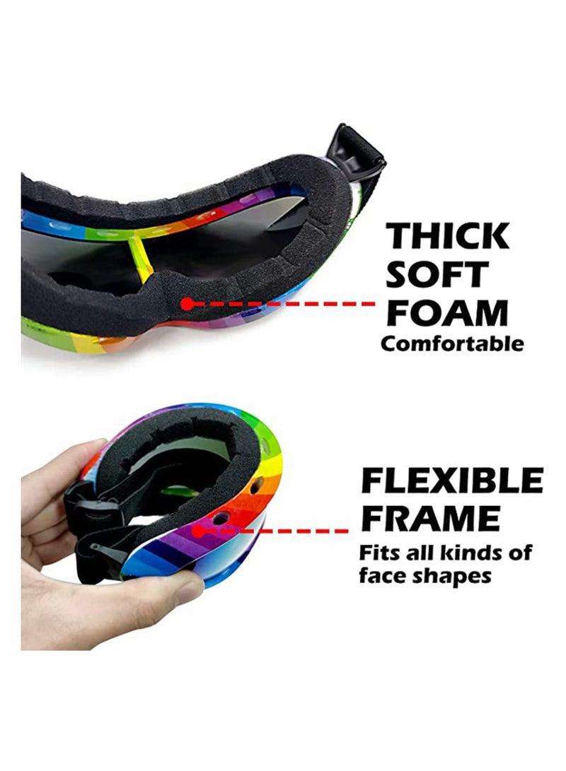 4 Pack Snowboard Goggles Anti-fog, KASTWAVE Ski Anti Fog Glare Adjustable Strap Snow Goggles, Snow Sport PC HD Len for Men Women Kids Youth Winter Outdoor Skiing, Snowboarding, Skating, Motorcycling