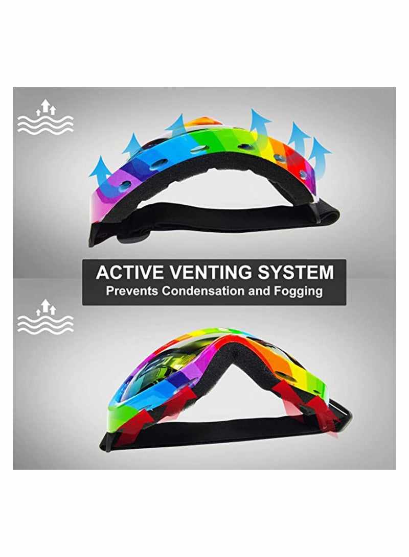 4 Pack Snowboard Goggles Anti-fog, KASTWAVE Ski Anti Fog Glare Adjustable Strap Snow Goggles, Snow Sport PC HD Len for Men Women Kids Youth Winter Outdoor Skiing, Snowboarding, Skating, Motorcycling