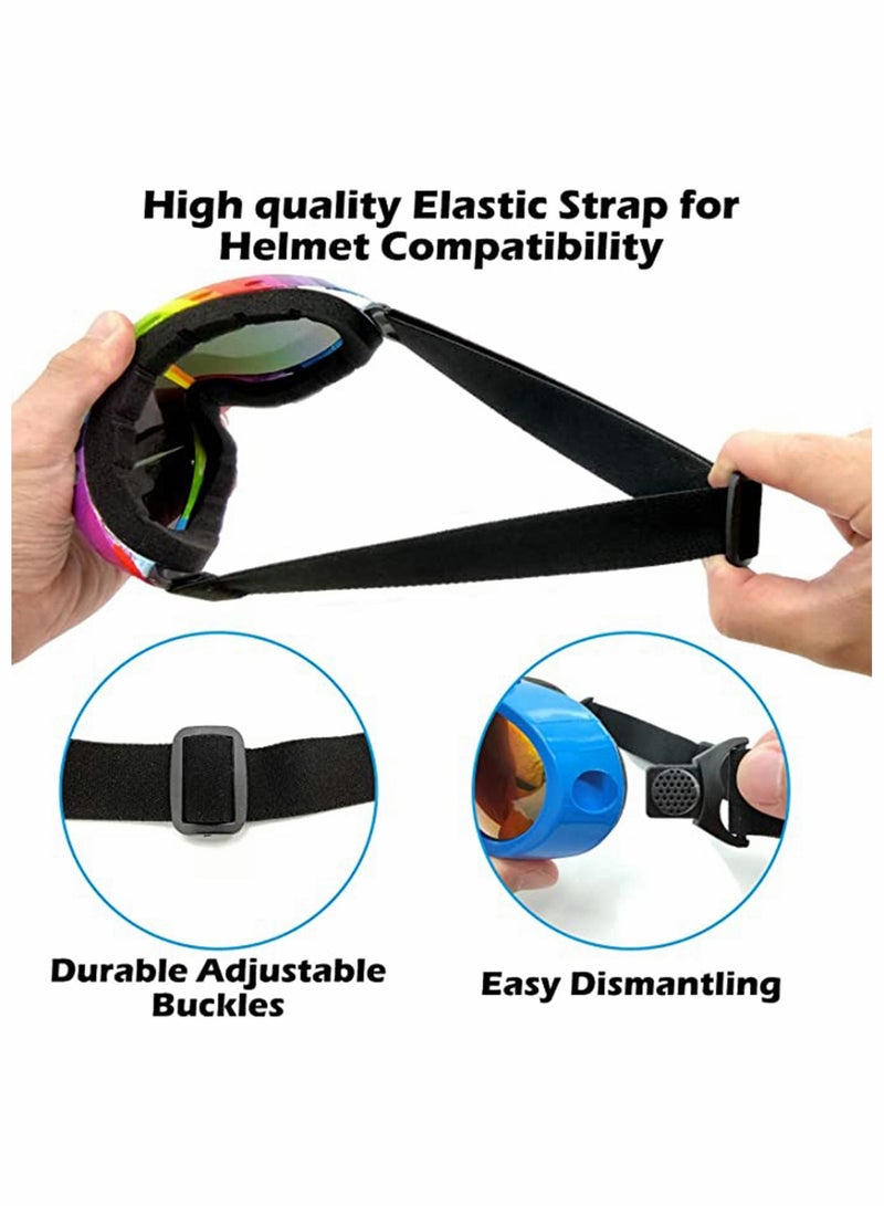 4 Pack Snowboard Goggles Anti-fog, KASTWAVE Ski Anti Fog Glare Adjustable Strap Snow Goggles, Snow Sport PC HD Len for Men Women Kids Youth Winter Outdoor Skiing, Snowboarding, Skating, Motorcycling