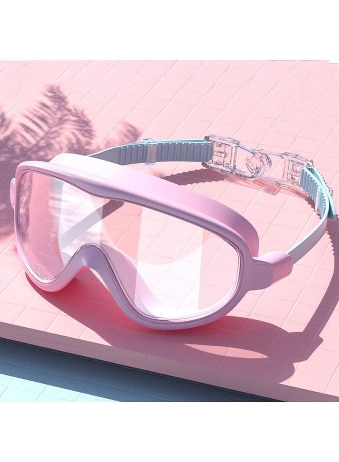 Pink children's swimming goggles Girls large frame anti-fog diving Transparent HD can be freely adjusted with soft mirror band