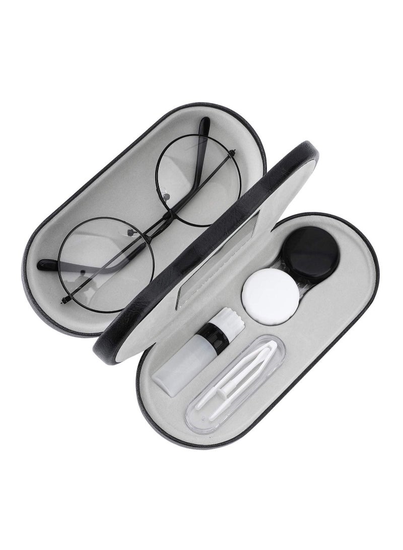 Double Eyeglass Case, Contact Lens Case with Mirror Tweezers Remover, 2 in 1 Double Sided Portable Contact Lens Box Holder Container Soak Storage Kit Sunglasses Pouch for Men & Women
