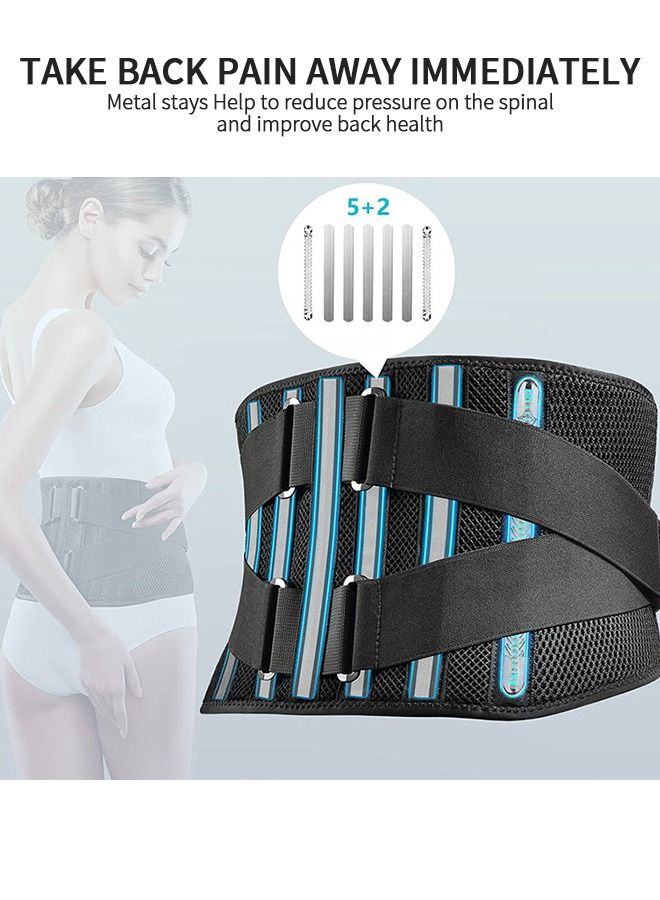 Lower Back Pain Relief with 7 Metal Plates Supports , Air Mesh Back Brace for Adult, Adjustable Back Support Belt for Work , Anti-skid Lumbar Support for Sciatica Scoliosis