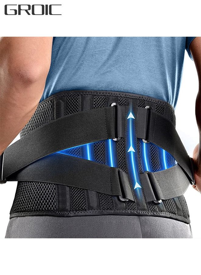 Lower Back Pain Relief with 7 Metal Plates Supports , Air Mesh Back Brace for Adult, Adjustable Back Support Belt for Work , Anti-skid Lumbar Support for Sciatica Scoliosis