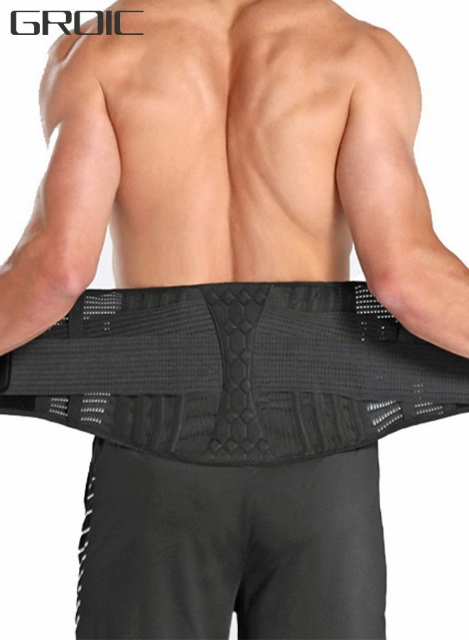 Sports Back Brace for Men and Women - Breathable Waist Lumbar Lower Back Support Belt for Sciatica, Herniated Disc, Scoliosis Back Pain Relief, Heavy lifting, with Dual Adjustable Straps