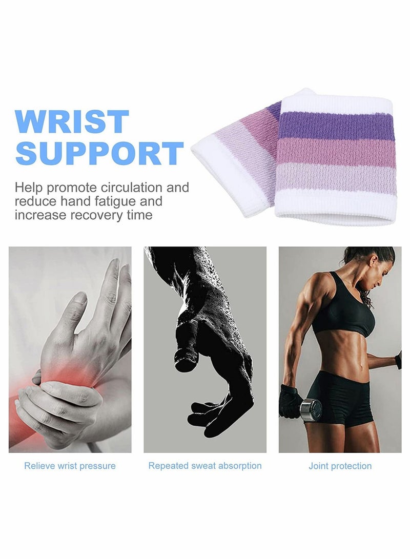 Striped Wrist Sweatbands, 4 Pairs Sports Wristband Sweat-absorbent Basketball Football Guard Stretchy Bands for Boys Girls, Moisture Wicking Sweat Absorbing Band