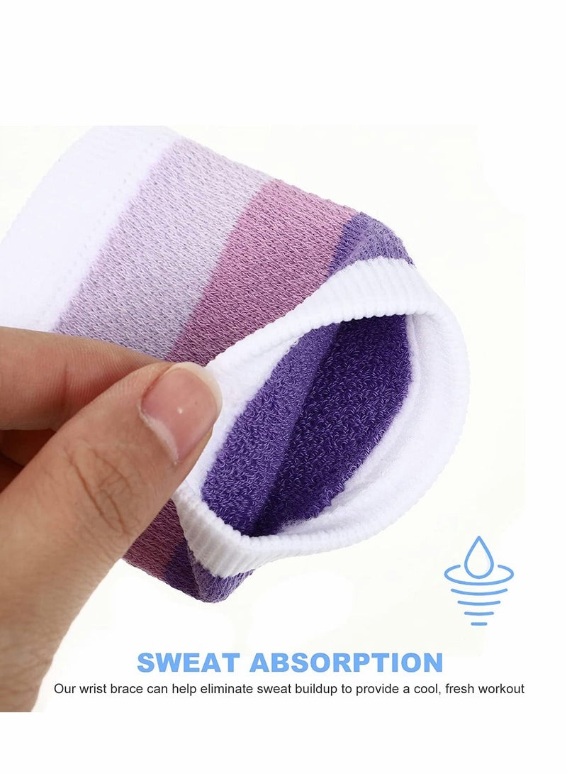 Striped Wrist Sweatbands, 4 Pairs Sports Wristband Sweat-absorbent Basketball Football Guard Stretchy Bands for Boys Girls, Moisture Wicking Sweat Absorbing Band