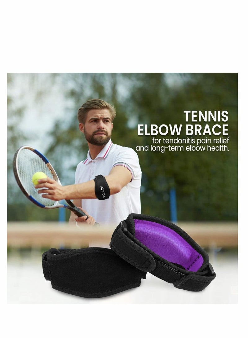 Elbow Support Strap, Adjustable Brace with Compression Pad Tennis Golfer's Pain Relief Weather Resistance for Elbow, Golfers Relief, Men, Women Purple 2 Pack