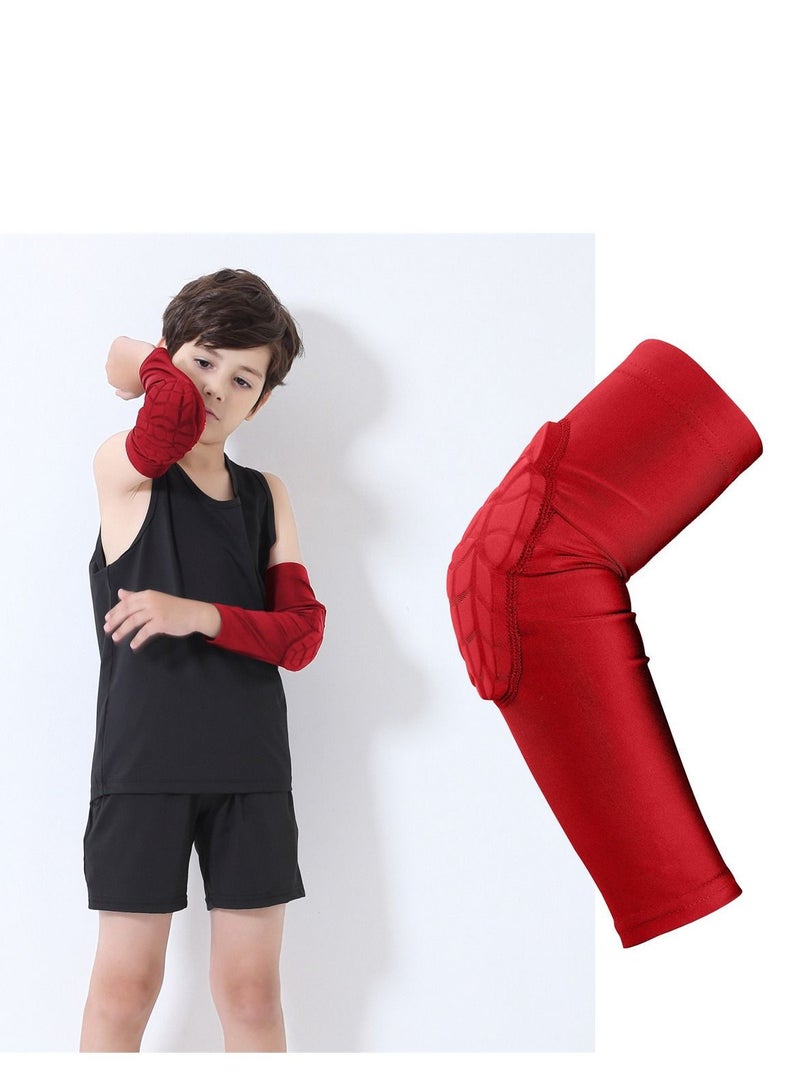 Kids Compression Elbow Sleeves Anti Slip Youth Elbow Support Elbow Pads Guards for Basketball Volleyball Skating YS  Red