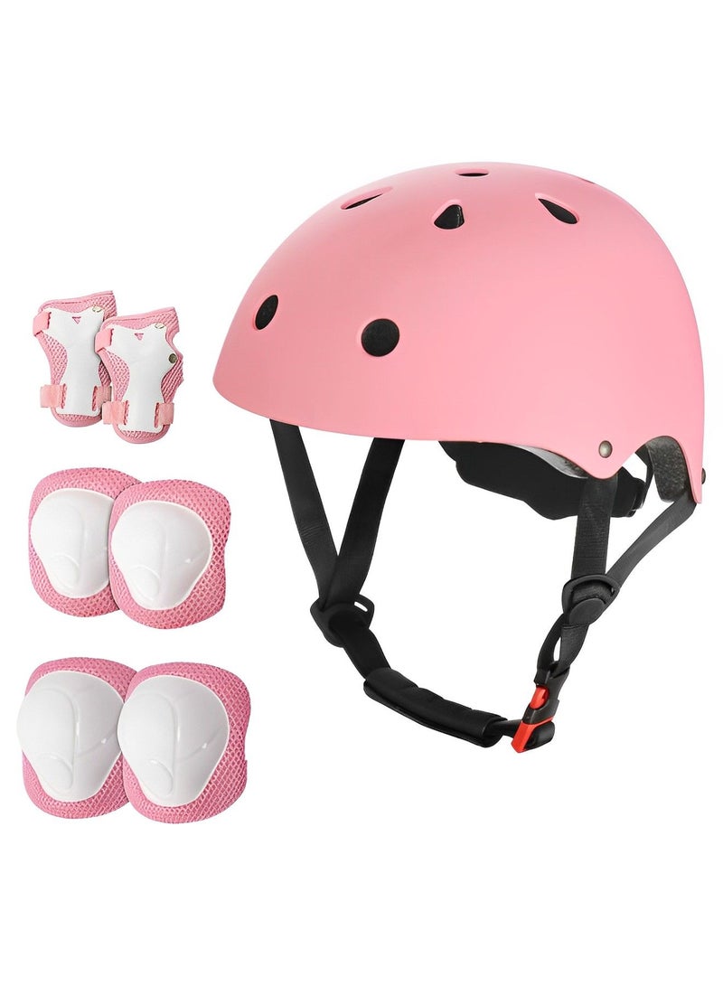 Kids Outdoor Adjustable Helmet with Sports Protective Gear Set Knee Elbow Wrist Pads for Toddlers Age 5-11 Boys Girls, Bike Skateboard Scooter Rollerblading Helmet Set