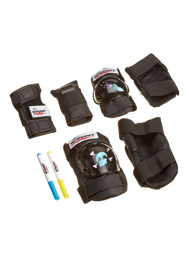 Wipeout Dry Erase Kids Pad Set With Knee Pads, Elbow Pads, And Wrist Guards Black 5+ 15.5-18cm