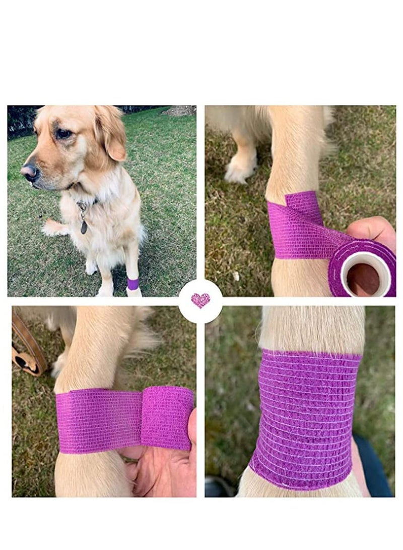 Self-Adherent Non Woven Bandage Wrap, Self Adhesive Pet Vet Wrap Bandage, Sports Cohesive Tape for Wrist, Ankle Sprains & Swelling, Wrist 2 Inch x 8 Rolls