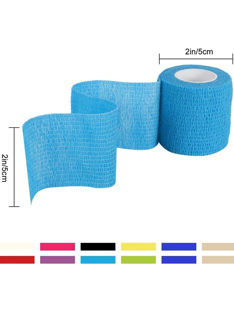 Cohesive Bandages 12 Rolls 10 Colour Self Adherent Non Woven Bandage Wrap Pet Vet Elastic Sports Water Repellent Breathable for Wrist Ankle Strains Sprains Swelling