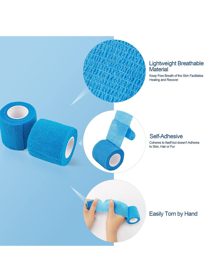 Cohesive Bandages 12 Rolls 10 Colour Self Adherent Non Woven Bandage Wrap Pet Vet Elastic Sports Water Repellent Breathable for Wrist Ankle Strains Sprains Swelling