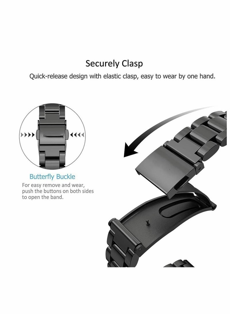 For Mi Band Strap Replacement, Smart Watch Wristband Replacement Accessories for 6 5 4 3 Metal Stainless Steel Bracelet (Black)