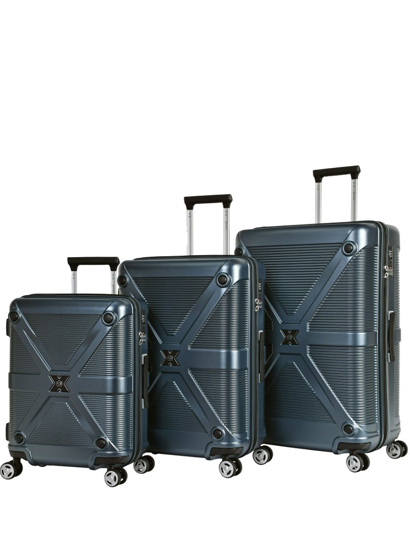 Hard Case Suitcase Trolley Luggage Set of 3 Polycarbonate Lightweight 4 Quiet Double Spinner Wheels Travel Bags With TSA Lock KJ97 Graphite