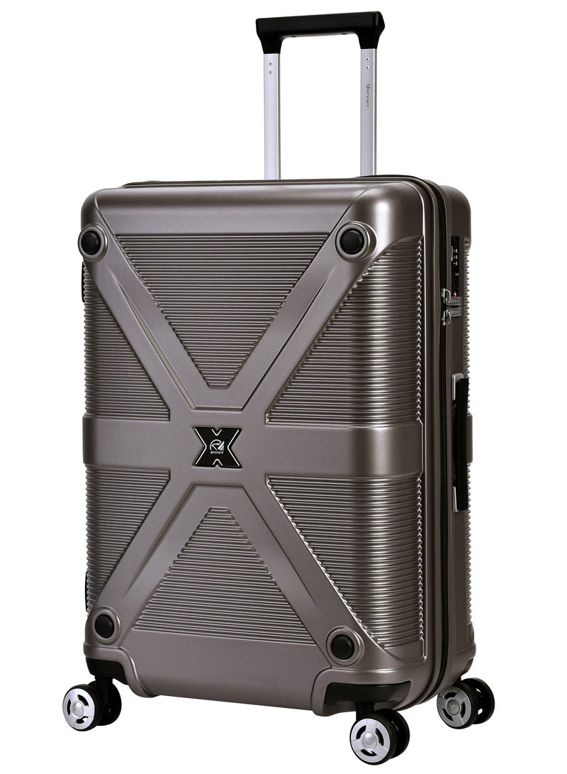 Hard Case Travel Bag Medium Luggage Trolley Polycarbonate Lightweight Suitcase 4 Quiet Double Spinner Wheels With Tsa Lock KJ97 Gold Grey