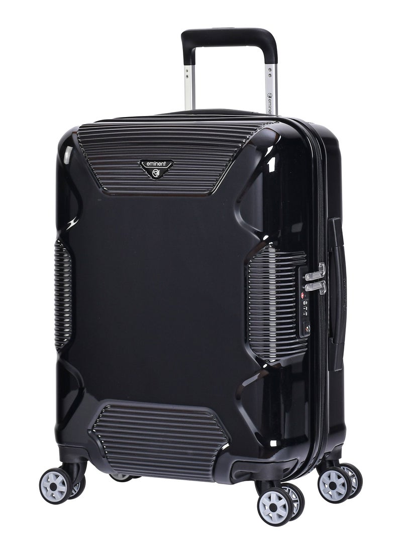 Hard Case Travel Bag Cabin Luggage Trolley Polycarbonate Lightweight Suitcase 4 Quiet Double Spinner Wheels With Tsa Lock KJ84 Black