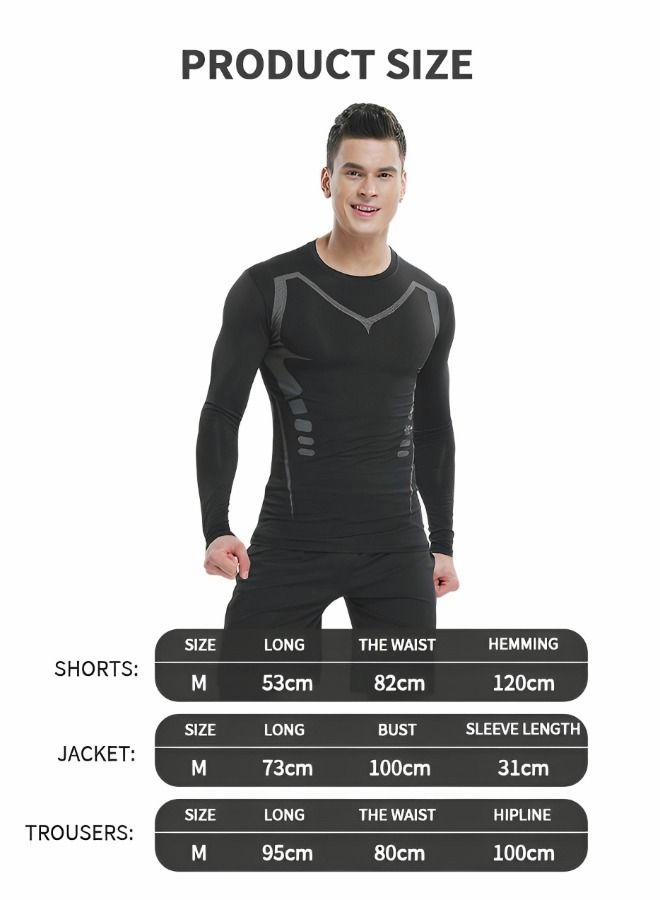 Men Workout Compression Set, Shirt Pants Top Long Sleeve 3 Pieces Sports Suits Tight Base Layer Quick Dry Fitness Tracksuit Gym Suits