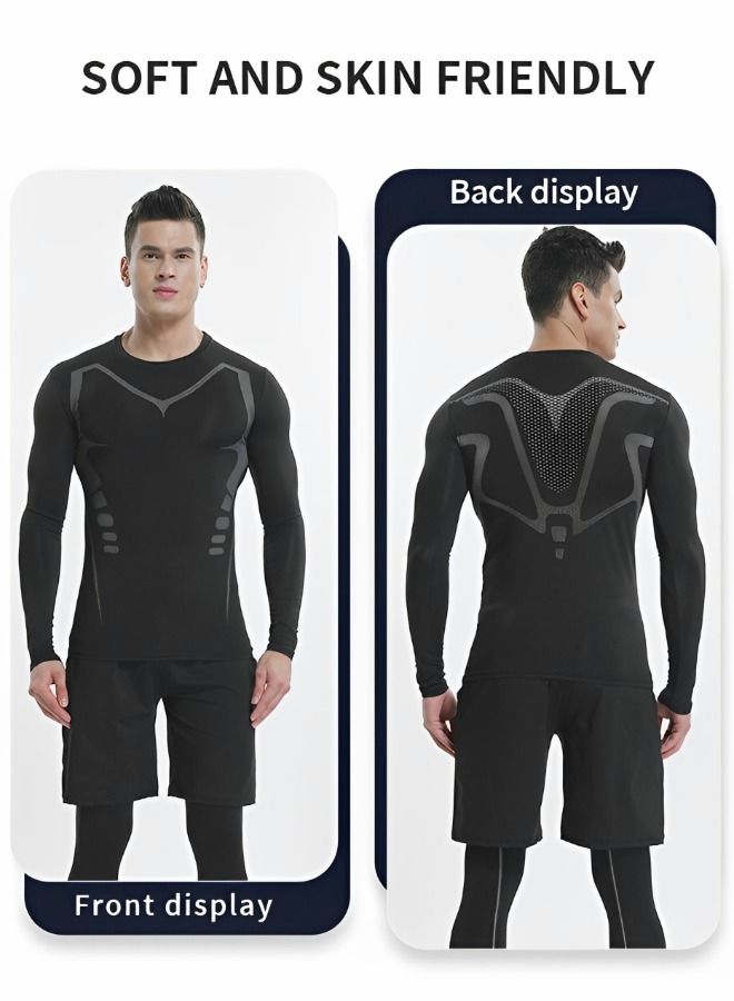 Men Workout Compression Set, Shirt Pants Top Long Sleeve 3 Pieces Sports Suits Tight Base Layer Quick Dry Fitness Tracksuit Gym Suits