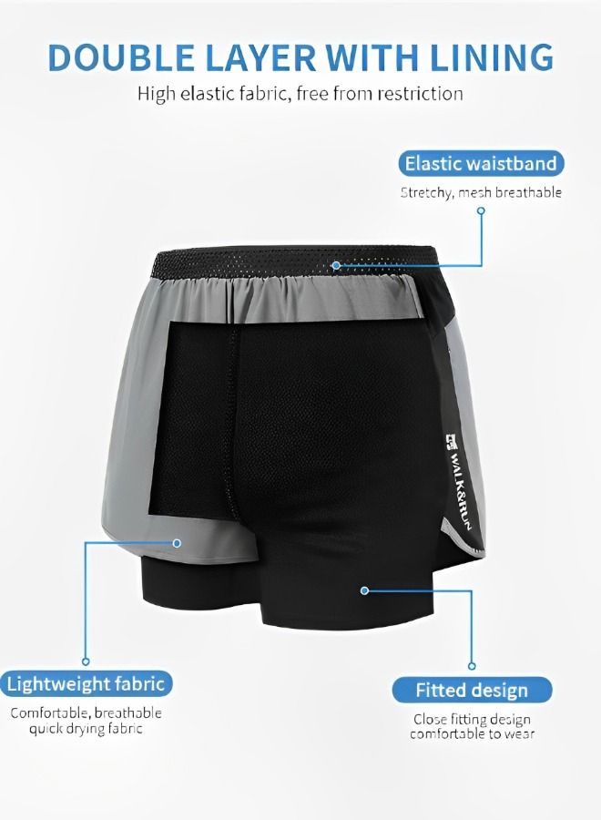 Men’s 2 in 1 Running Shorts Quick Dry Gym Athletic Workout Shorts Basketball soccer ball  Sports Shorts swim trunks