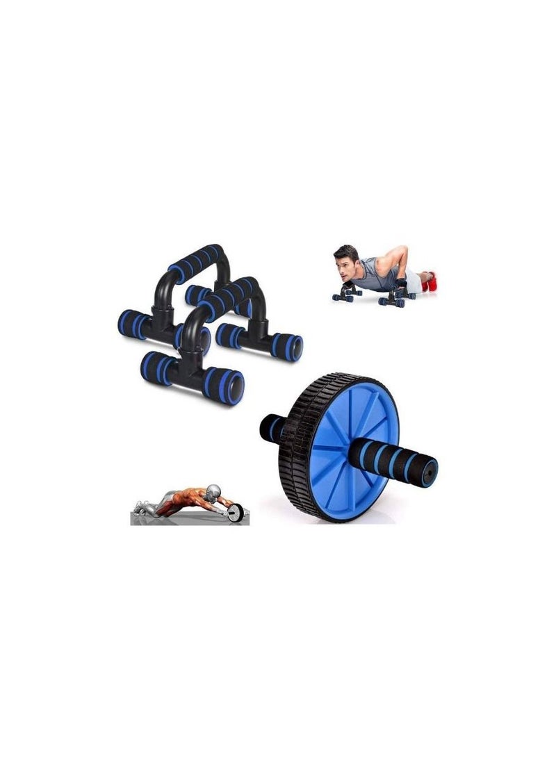 FITNESS Push Up Bars & AB Roller (Combo of 2) for Gym & Home, Abs Chest Press, Dips Exercise Equipment