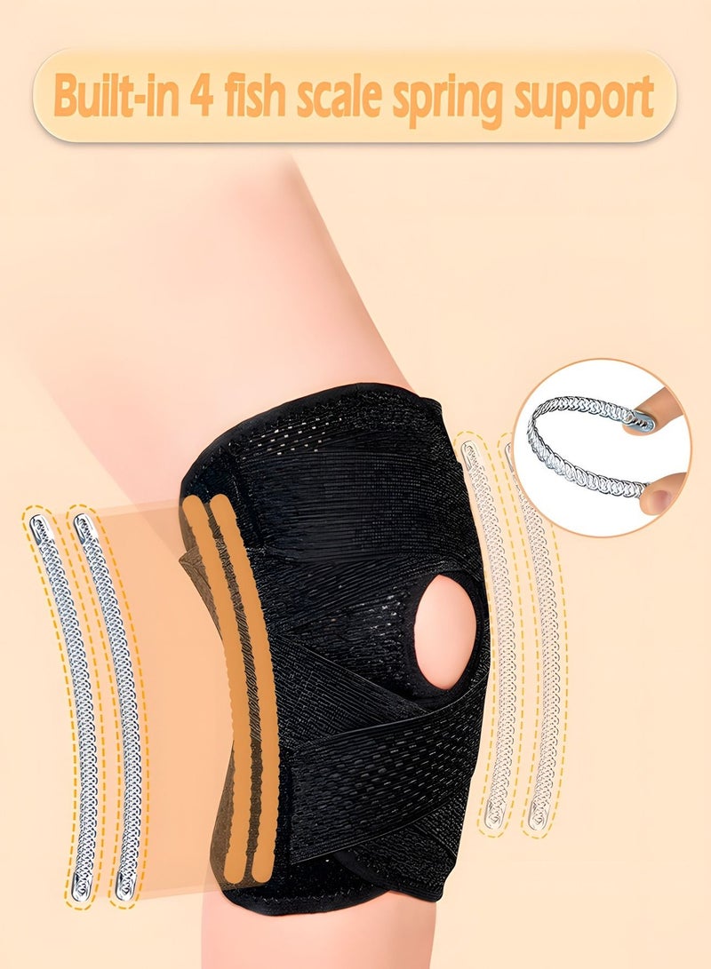 Knee Brace with Patella Gel Pad  Side Stabilizers Adjustable Knee Support for Meniscus Tear, Arthritis Joint Pain Injury Recovery Breathable Adjustable Compression Knee Support Braces